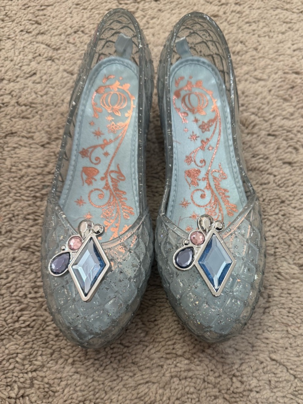 Disney Girls' Cinderella Light Up Glitter Jelly Flats with Gem Charms